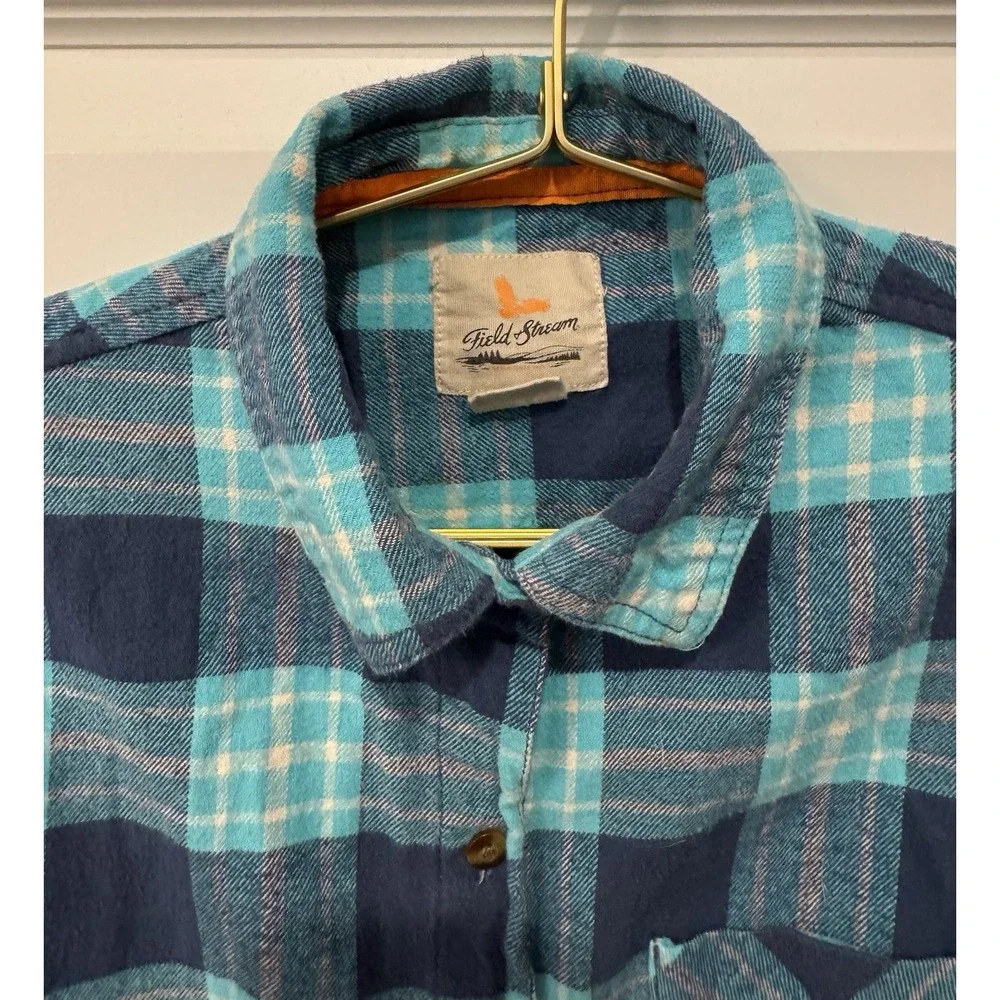 FIELD & STREAM Men's Flannel Long Sleeve Shirt Jacket Medium M Blue Plaid Rugged